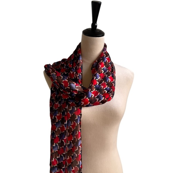 J. Garcia Ltd Edition Women's 100% Silk Scarf Red Brown Purple 65" x 13.5" - Picture 5 of 8